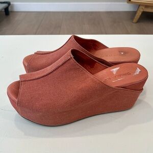 Salmon pink platform wedges